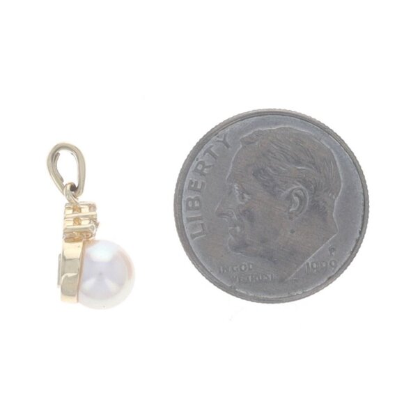 Yellow Gold Pearl Diamond Pendant 14k - Picture 3 of 4